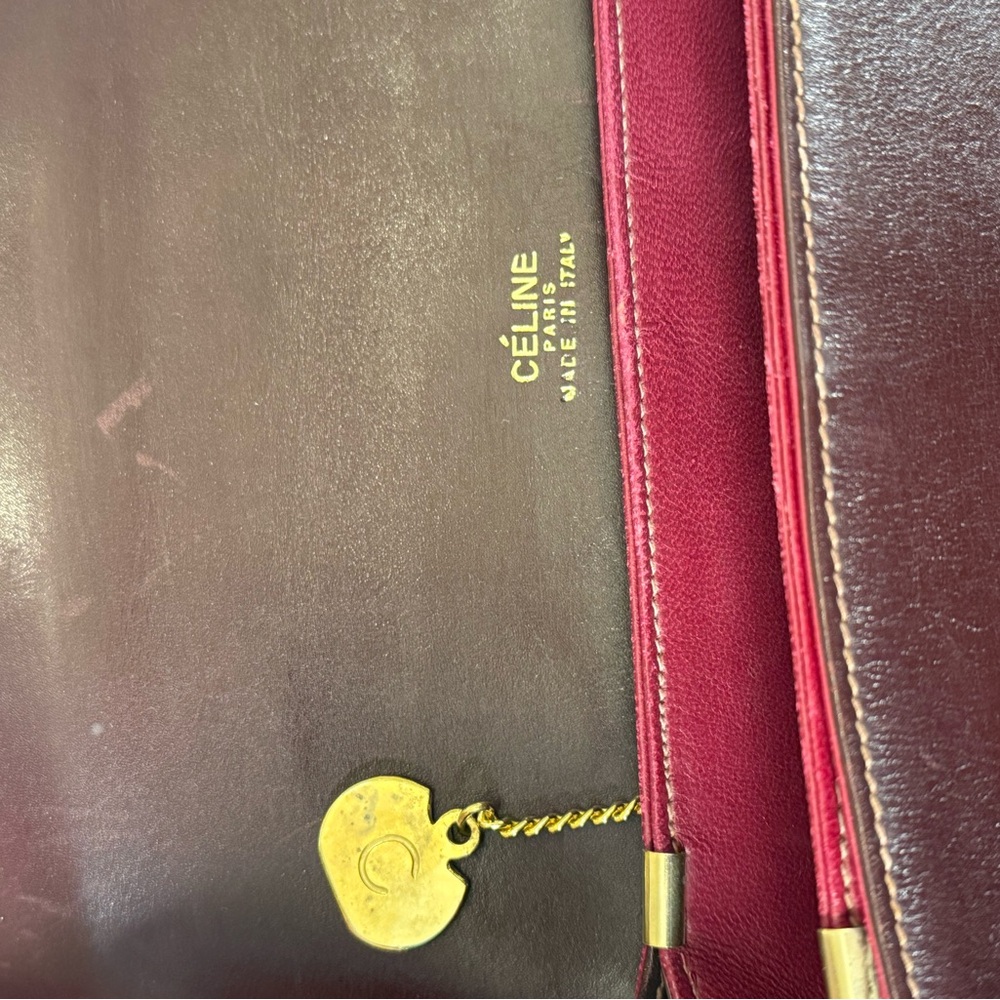 Vintage Celine Paris Burgundy Box Leather Shoulder Bag Gold Turn Lock - Picture 11 of 13